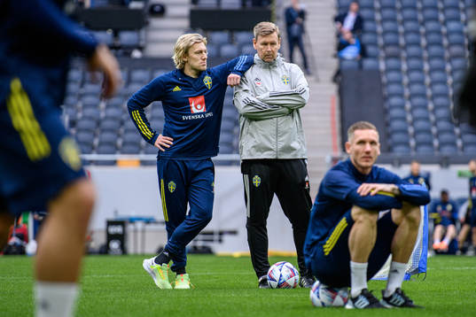 Emil Forsberg and assistant coach Peter Wettergren of the