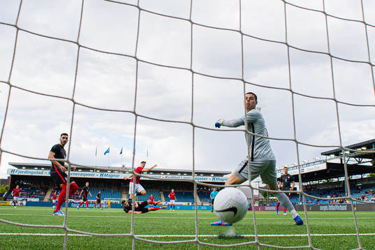 Jørgen Strand Larsen of Norway scores a disallowed goal