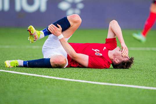 Jørgen Strand Larsen of Norway in pain