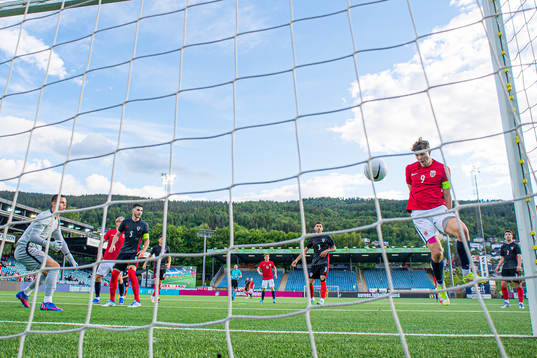Jørgen Strand Larsen of Norway scores the 3-2 goal