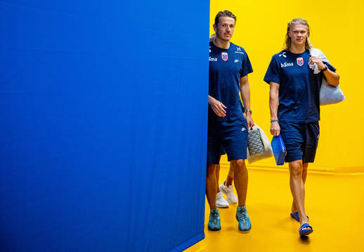 Sander Berge and Erling Braut Haaland of the Norwegian