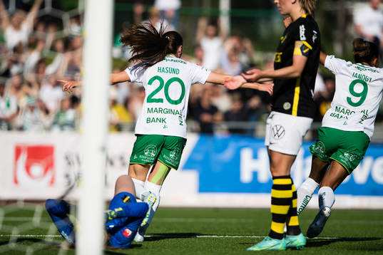 Hammarbys Vilde Hasund och Madelen Janogy jublar