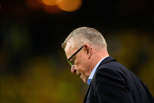 Head coach Janne Andersson of Sweden looks dejected