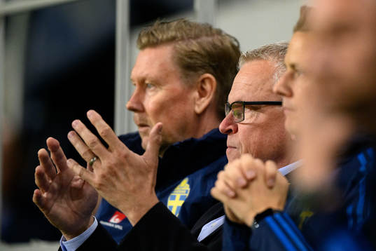 Head coach Janne Andersson of Sweden looks dejected