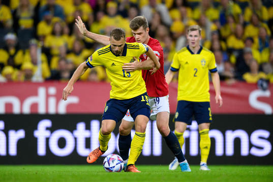 Jesper Karlström of Sweden and Alexander Sørloth of Norway