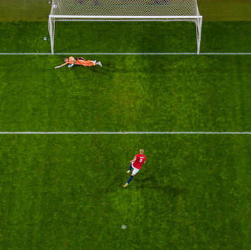 Erling Braut Haaland of Norway scores the 0-1 goal behind