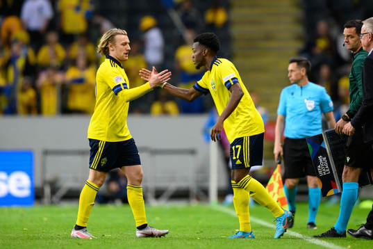 Emil Forsberg of Sweden is replaced by Anthony Elanga