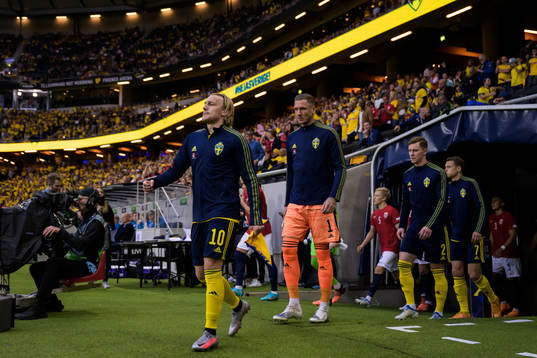 Emil Forsberg, goalkeeper Robin Olsen, Emil Krafth and