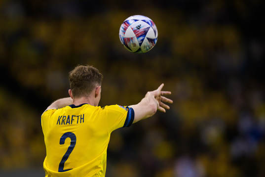 Emil Krafth of Sweden throws the ball