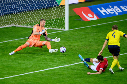 Goalkeeper Robin Olsen of Sweden against Mohamed