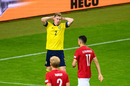Emil Krafth of Sweden looks dejected