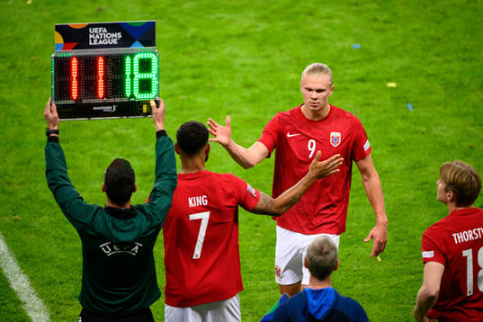 Erling Braut Haaland of Norway is replaced by Joshua King