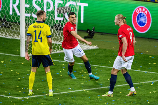 Erling Braut Haaland of Norway celebrates in front of