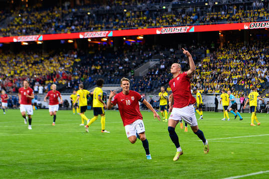 Martin Ødegaard and Erling Braut Haaland of Norway