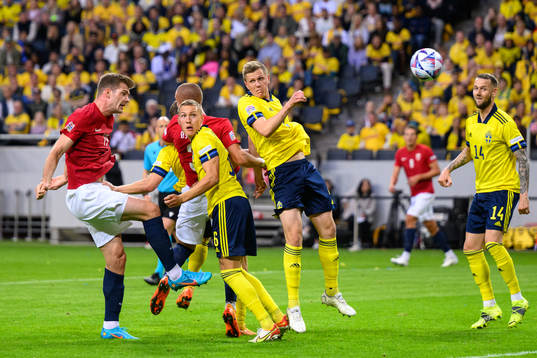 Alexander Sørloth of Norway and Ludwig Augustinsson,