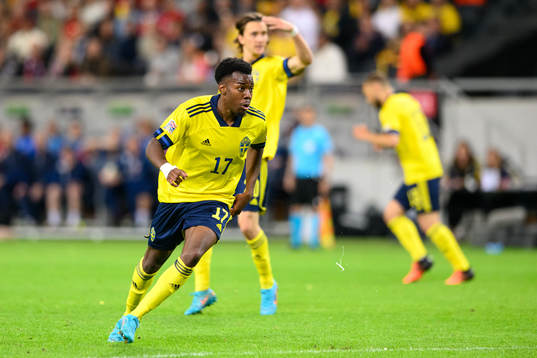 Anthony Elanga of Sweden celebraters