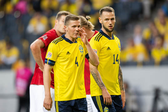 Joakim Nilsson and Alexander Milosevic of Sweden look