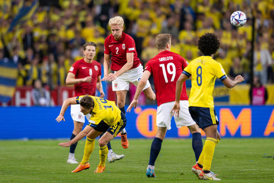 Morten Thorsby of Norway against Mattias Svanberg of Sweden