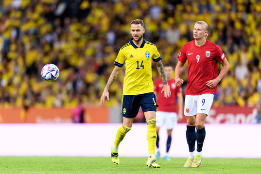 Alexander Milosevic of Sweden and Erling Braut Haaland of