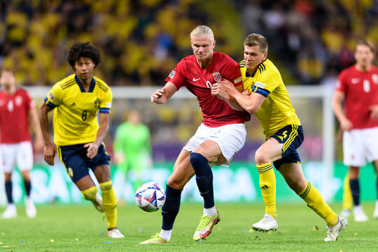 Erling Braut Haaland of Norway and Joakim Nilsson of Sweden