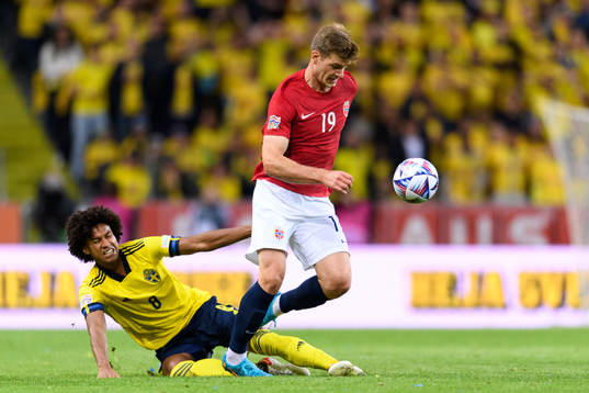 Jens Cajuste of Sweden and Alexander Sørloth of Norway