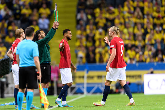 Erling Braut Haaland of Norway is replaced by Joshua King