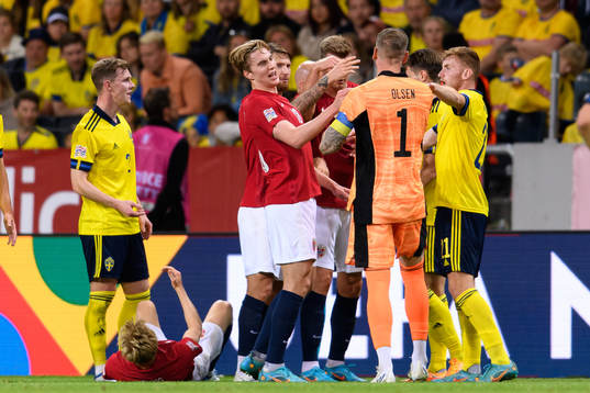 Kristian Thorstvedt of Norway and goalkeeper Robin Olsen of
