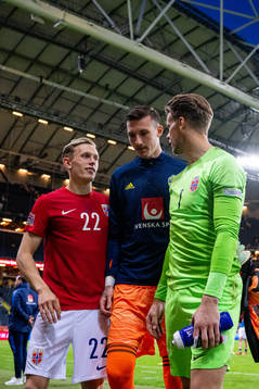 Marcus Holmgren Pedersen of Norway, goalkeeper Andreas