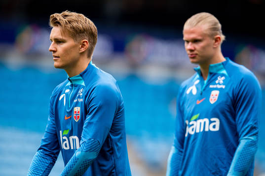 Martin Ødegaard and Erling Braut Haaland of the Norwegian