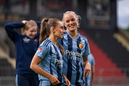 Djurgårdens Tilde Lindwall och Sara Lilja Vidlund jublar
