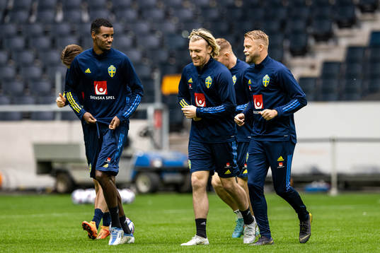 Alexander Isak, Emil Forsberg and Daniel Sundgren of the