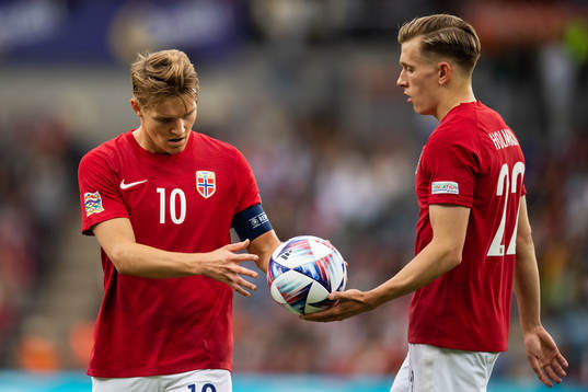 Martin Ødegaard of Norway and Marcus Holmgren Pedersen