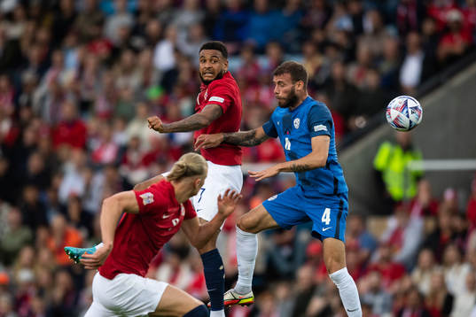 Joshua King of Norway and Miha Blazic of Slovenia