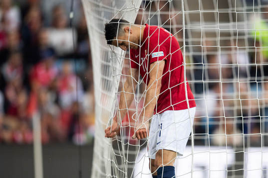 Mohamed Amine Elyounoussi of Norway looks dejected