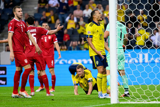 Robin Quaison of Sweden reacts