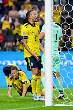 Robin Quaison of Sweden reacts