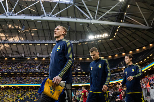goalkeeper Robin Olsen, Viktor Claesson and Hjalmar Ekdal