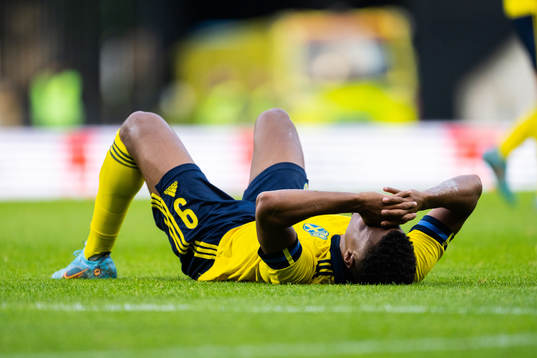 Amin Sarr of Sweden looks dejected