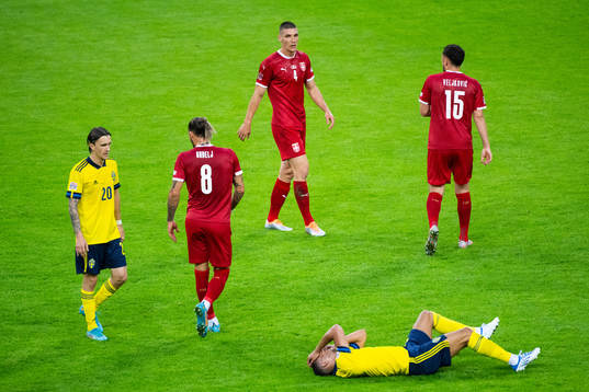 Robin Quaison of Sweden in pain