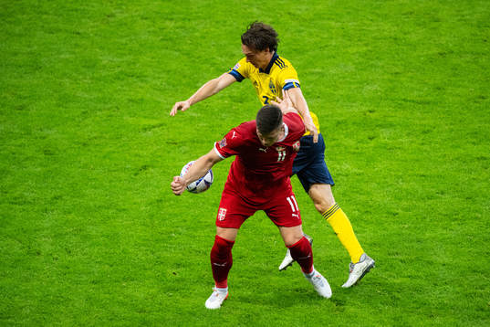 Luka Jovic of Serbia and Hjalmar Ekdal of Sweden