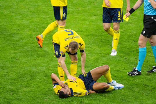 Robin Quaison of Sweden in pain