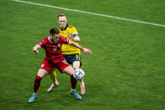 Aleksa Terzic of Serbia and Joel Andersson of Sweden