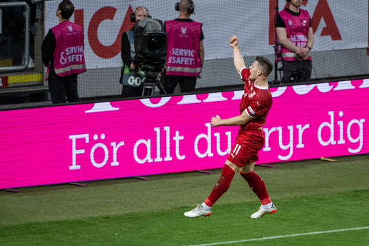 Luka Jovic of Serbia celebrates the 0-1 goal