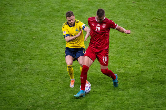 Gabriel Gudmundsson of Sweden and Sergej Milinkovic-Savic