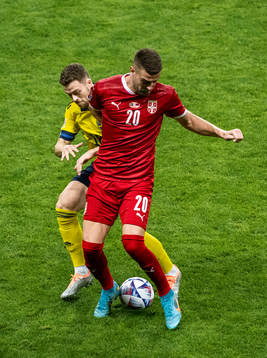 Sergej Milinkovic-Savic of Serbia and Gabriel Gudmundsson