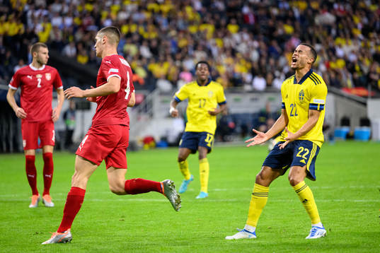 Robin Quaison of Sweden reacts