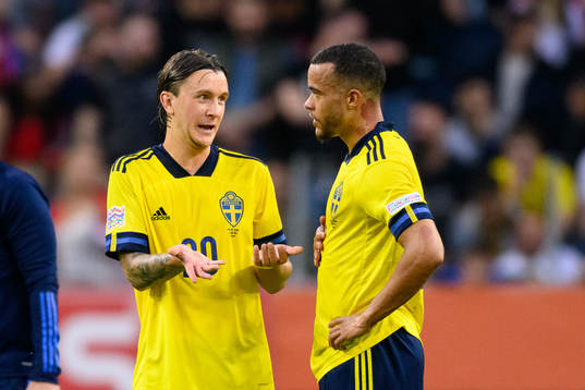 Kristoffer Olsson and Robin Quaison of Sweden