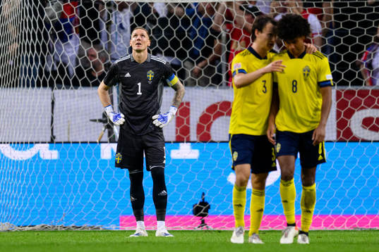 Goalkeeper Robin Olsen of Sweden looks dejected