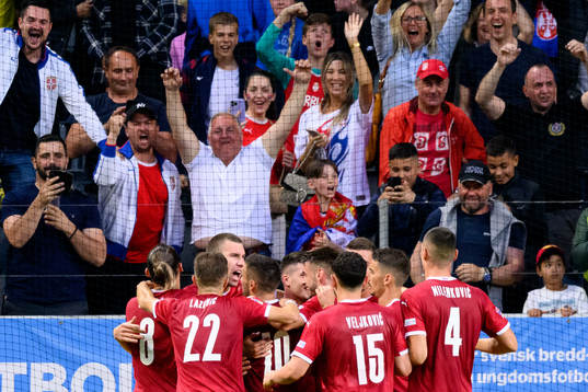 Luka Jovic of Serbia celebrates