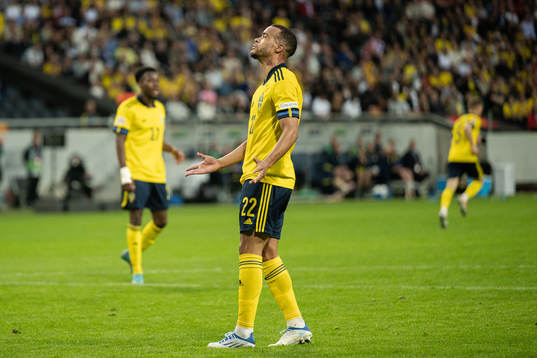 Robin Quaison of Sweden reacts